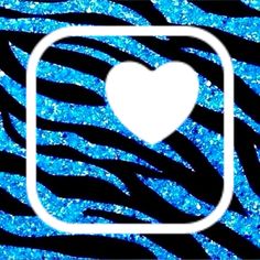 a blue zebra print with a white heart on it's center and an instagram button in the middle