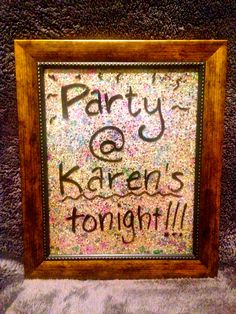 a framed sign that says party go karem's tonight