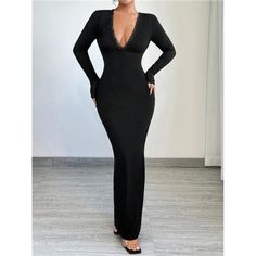 -Item Id 40102288 -Details: Contrast Lace -Neckline: Deep V Neck -Sleeve Type: Regular Sleeve -Style: Elegant -Waist Line: Natural -Hem Shaped: Pencil -Color: Black -Pattern Type: Plain -Sleeve Length: Long Sleeve -Length: Maxi -Material: Knitted Fabric -Care Instructions: Machine Wash Or Professional Dry Clean -Body: Unlined **Open To Offers!!!** **Bundle To Save More** **30% Off Bundles Of 2 Or More Items!!** ***Orders Go Out Within 5-10 Business Days!! Thank You For Your Patience!! Multiple S Fitted Black V-neck Dress For Date Night, Black Fitted V-neck Dress, Black V-neck Bodycon Dress, Black V-neck Maxi Dress For Date Night, Black Stretch V-neck Dress, Black V-neck Bodycon Dress For Evening, V-neck Bodycon Maxi Dress For Date Night, Black Bodycon V-neck Dress, Fitted Black V-neck Dress For Fall