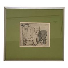 a drawing of two animals in a green frame