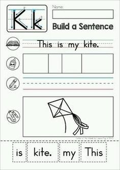 a worksheet with the words build a sentence and an image of a kite