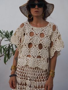 We hand source antique and vinagre crochet & lace textiles and up-cycle it here in Ibiza in to unique on off a kind garment. Due to the nature there could be some imperfections but we do our best to only recycle mint condition textiles. Really nice quality antique lace work in silk threads. Size is medium Condition is perfect Crochet Lace Top, Antique Lace, Silk Thread, Vintage Crochet, Crochet Lace, On Off, Ibiza, Mint Condition, Crochet Top