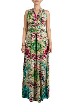 Multi styling maxi dress is a mint green floral print with soft stretch flowing fabric. Extended fabric on the dress so you could tie to create different looks. (Can be worn in more than 20 different styles) NOTE* - Dress is one size fits most. The size that it fits are a Small to XL. Style guide are just a few of the styles you could make with the convertible dress. Material: 96% Polyester, 4% Spandex Neckline: Multi Styling Sleeve Style: Sleeveless Closure Style: Pullover Garment Length: Maxi Stretchy Multicolor Maxi Dress For Summer, Chic Green Asymmetrical Maxi Dress, Green Printed Summer Maxi Dress, Casual Stretch Printed Maxi Dress, Multicolor Printed Rayon Maxi Dress, Spring Printed Stretch Maxi Dress, Spring Stretch Printed Maxi Dress, Spring Stretch Maxi Dress With Print, Spring Season Stretch Maxi Dress With Print