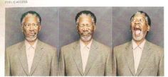 three pictures of a man in a suit making funny faces and sticking out his tongue