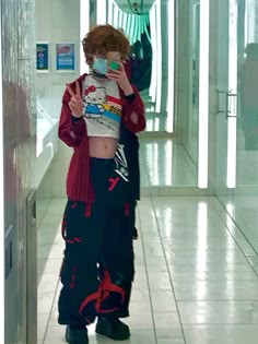 Hello Kitty Alt Outfits, Punk Fits Aesthetic, Colourful Punk Fashion, Punk Harajuku Outfits, Hello Kitty Aesthetic Grunge Outfits, Bright Alt Outfits, Emo Nonbinary Outfits, Black And Red Aesthetic Clothes, Red Alternative Outfits