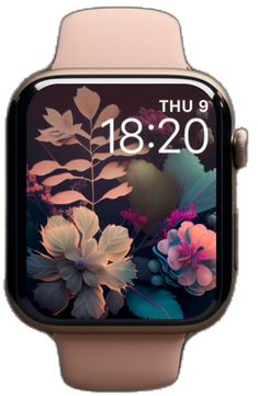 an apple watch with the screen showing flowers and leaves on it's display face