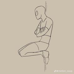 a drawing of a person sitting on a stool with their arms crossed and legs crossed