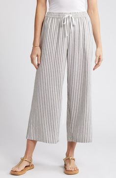 Caslon® Stripe Drawstring Wide Leg Linen Blend Pants | Nordstrom Linen Blend Pants, Wide Legs, Welt Pockets, Drawstring Waist, Linen Blend, Elastic Waist, Wide Leg, Wish List, Nordstrom