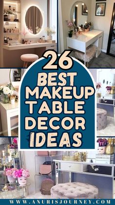 Discover 26 best makeup table decoration ideas to create a stylish and organized space. Get inspired for a beautiful and functional vanity area. #MakeupTable #VanityDecor #MakeupOrganization #BeautySpace #HomeDecor #DecorIdeas #InteriorDesign #VanityInspiration #StylishSpaces #functionaldecor Vanity Flowers Decor, How To Style Vanity Table, Diy Desk Vanity Ideas, Makeup Table Organization Ideas, Minimalist Vanity Ideas, Small Vanity Organization Ideas, Makeup Desk Ideas Organizations, Vanity Wall Ideas Bedroom, Desk And Makeup Table In One