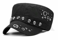 Skull Rock, Flat Top Hat, Punk Skull, Army Hat, Fitted Baseball Caps, Mode Hippie, Army Cap, Skull Hat, Flat Hats