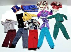 Lot of 15 Pcs Vintage Male Doll Barbie Clothes Pants Shirts Pajamas Retro Disco #Barbieandpossiblyotherbrands Disco Party Outfit Men, Disco Party Outfit, Plastic Boots, Party Outfit Men, Green Yarn, Burgundy Pants, Retro Disco, Clothes Pants, Doll Barbie