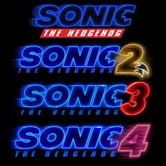 some type of neon text with different colors and font styles on it, including the words sonic