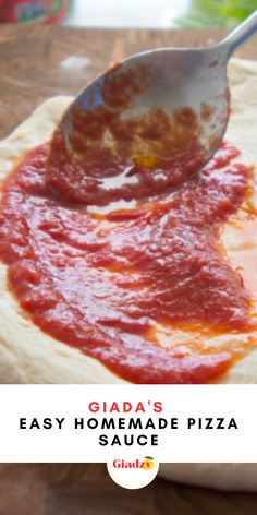 a spoon is being used to make homemade pizza sauce