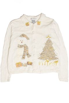 a white jacket with christmas decorations on it