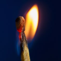 a matchstick with a lit match in the background