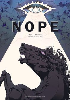 a poster with an image of a horse and the words nope written in black on it