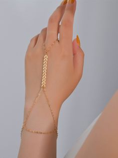 Yellow Gold  Collar  Plastic   Embellished   Women's Fashion Jewelry Finger Art, Art Bracelet, Jewelry Accessories Ideas, Hand Bracelet, Bracelet Ring, Bracelet Chain, Classy Jewelry