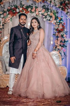 Gowns Dresses Indian Receptions For Bride, Reception Couple Dress Indian, Indian Wedding Reception Gowns, Sabyasachi Wedding Lehenga, Gowns Dresses Indian Receptions, Engagement Couple Dress, Indian Engagement Photos