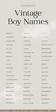 the vintage boy names are shown in black and white