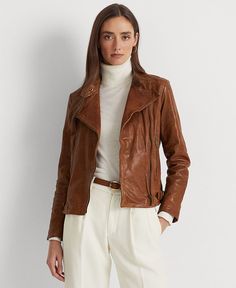 Ralph Lauren Leather Jacket, Leather Moto Jacket Womens, Ralph Lauren Womens Clothing, Leather Jackets Online, Womens Moto Jacket, Lambskin Jacket, Ralph Lauren Leather, Brown Leather Jacket, Leather Moto