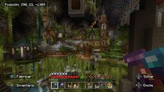 a screenshot of a minecraft village in the middle of a forest with lots of trees and bushes