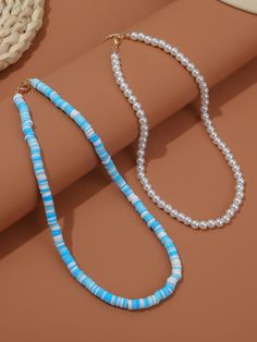 2pcs Faux Pearl Decor Necklace – theshejewelry Sead Bead Necklace, Clay Beaded Necklace, Preppy Necklaces, Clay Bead Necklace, Preppy Bracelets, Preppy Jewelry, Beads Craft Jewelry, Soft Clay, Crystal Aesthetic