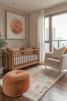 50 Stylish Baby Girl Nursery Decor Ideas You'll Love Baby Girl Nursery Decor Ideas, Nursery Orange, Baby Girl Nursery Ideas, Girl Nursery Ideas, Crib Decoration, Nursery Decor Ideas, Wood Crib, Tan Walls