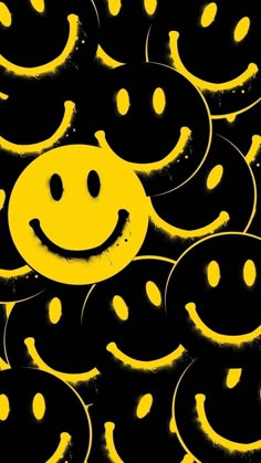 a yellow smiley face surrounded by black circles