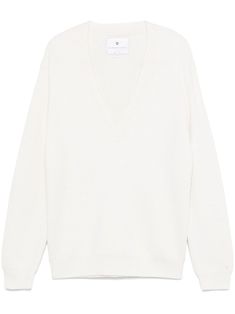 white wool fisherman's knit V-neck ribbed trim long sleeves straight hem When buying this unisex item, keep in mind that it is graded in standard men's sizing. Latest Sweater, Sweater White, Yellow Sweater, Beige Sweater, Sweaters Knitwear, Wool Blend Sweater, White Sweaters, Keep In Mind, Pink Sweater