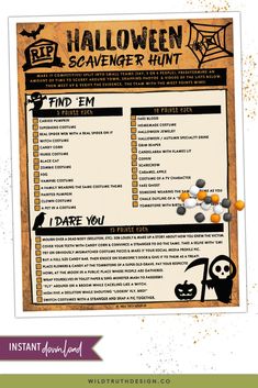 a halloween scavenger hunt is shown in this printable