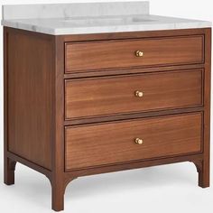 a bathroom vanity with marble top and two drawers on the bottom, against a white background