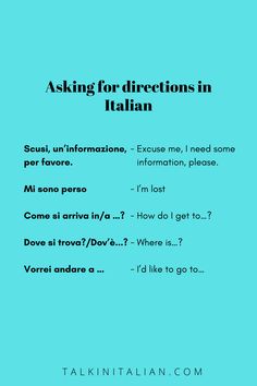 a blue poster with the words asking for directions in italian