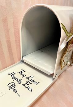 Our Bridal Day Card Mailbox is the perfect card collector for your wedding day! This full-size reusable metal white box is embellished and customized for our couples with their wedding colors. This particular box is decorated with rose gold paint, rose gold vinyl, amore rose and sage colored ribbon and so much more. Wedding Card Mailbox Ideas, Unique Card Boxes For Wedding, Wedding Mailbox Ideas, Wedding Mailbox Card Holder, Wedding Envelope Box Ideas, Unique Wedding Card Box Ideas, Mailbox Card Box Wedding, Creative Mailbox Ideas, Wedding Card Mailbox