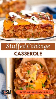 a plate with a slice of stuffed cabbage casserole Noodle Casseroles, Stuffed Cabbage Casserole, Side Dish Casseroles, Cabbage Casserole Recipe, Weeknight Dinner Easy, Casserole Dinner Recipes, Easy Stuffed Cabbage