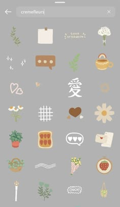 some stickers that are on the back of a cell phone, with flowers and other things