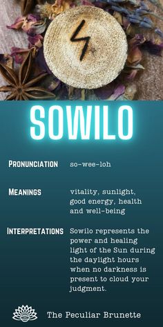 a poster with the words sowilo written on it and an image of flowers