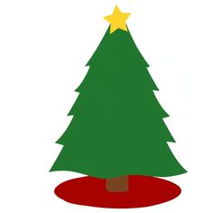 a green christmas tree with a yellow star on it's top and red base