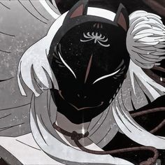 an anime character with white hair and black eyes