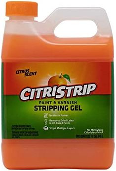 citrus strip stain and varnishing gel, 1 gal bottle with orange cap on top