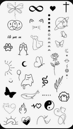 an assortment of tattoo designs on a white background