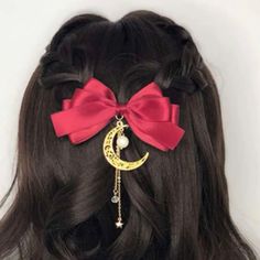 Adorable Sailor Moon Style Red Hair Bow French Clip With A Golden Moon , A Pearl And Star Dangling Below . Bow Is About 3 Inches Long Clip Is Made Of Zinc Alloy Unique Hair Accessories Cute Hair Accessories Fast Shipping! Hair Accessories Anime, Sailor Moon Accessories, Sailor Moon Style, Sailor Moon Hair, Moon Accessories, Cute Hair Accessories, Red Hair Bow, Golden Moon, Unique Hair Accessories