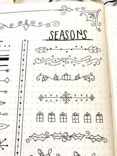 Winter Bujo Doodles, Doodle For Journal Ideas, Dotted Notebook Ideas Aesthetic, Aesthetic Journal Design Ideas, Bujo Decoration Ideas, Border Journal Ideas, Journal Corner Designs, Reading Journal Doodles, Bullet Journal Borders Frames