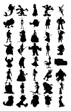 the silhouettes of various disney characters