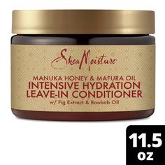 SheaMoisture Intensive Moisture Manuka Honey & Mafura Oil Leave In Conditioner deeply nourishes and smooths hair for easy natural styling. Our Manuka Honey, Mafura & Baobab Oils, and Fair Trade Shea Butter blend in a nutrient-rich formula conditions ultra-dehydrated strands to help smooth hair and reduce frizz. This curly hair treatment instantly reveals beautiful, healthy-looking hair. It's also perfect for natural and transitioning hair. Apply SheaMoisture Manuka Honey & Mafura Oil Intensive H Shea Moisture Manuka Honey, Baobab Oil, Shea Moisture, Herbal Essences, Benzoic Acid, Manuka Honey, Shea Moisture Products, Leave In Conditioner, Natural Hair Care