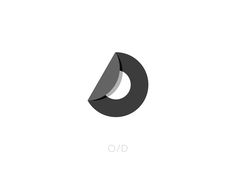 the letter o / d is made up of two overlapping shapes, one in black and white