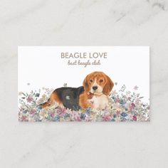 beagle love business card with a dog and flowers