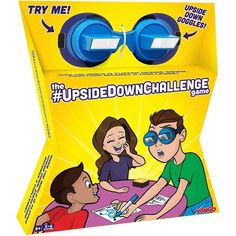 the upside down challenge game with two people wearing goggles and one man in green shirt