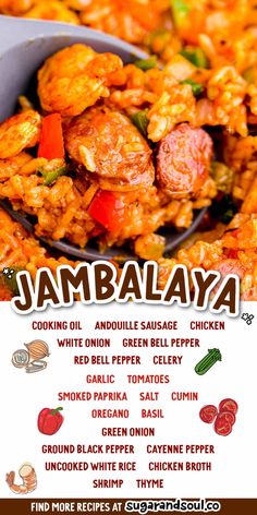 the menu for jambalaya is shown in this image