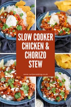 slow cooker chicken and chorizo stew with tortilla chips