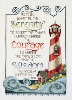 a cross stitch pattern with a lighthouse and the words, i can't be seen here